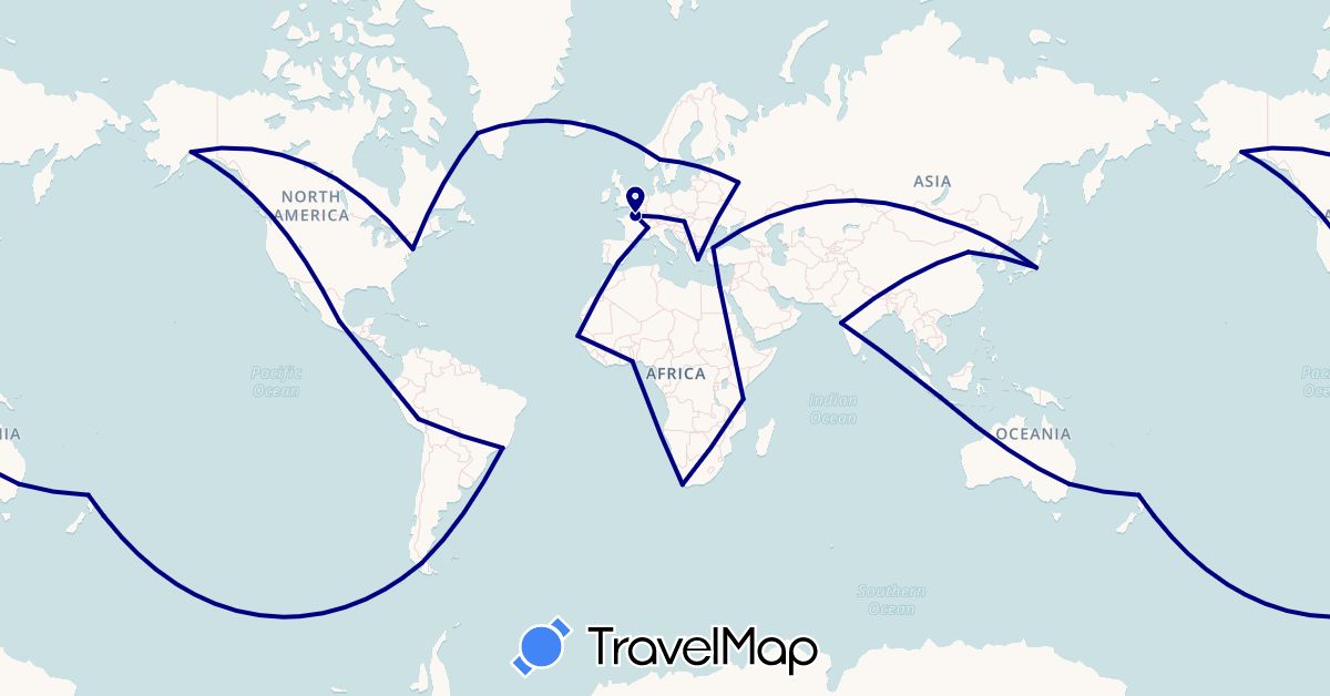 TravelMap itinerary: driving in Australia, Brazil, Chile, China, Egypt, Spain, France, Greenland, Greece, Hungary, Indonesia, India, Japan, Mongolia, Mexico, Norway, New Zealand, Peru, Russia, Senegal, Togo, Turkey, Tanzania, United States, South Africa (Africa, Asia, Europe, North America, Oceania, South America)